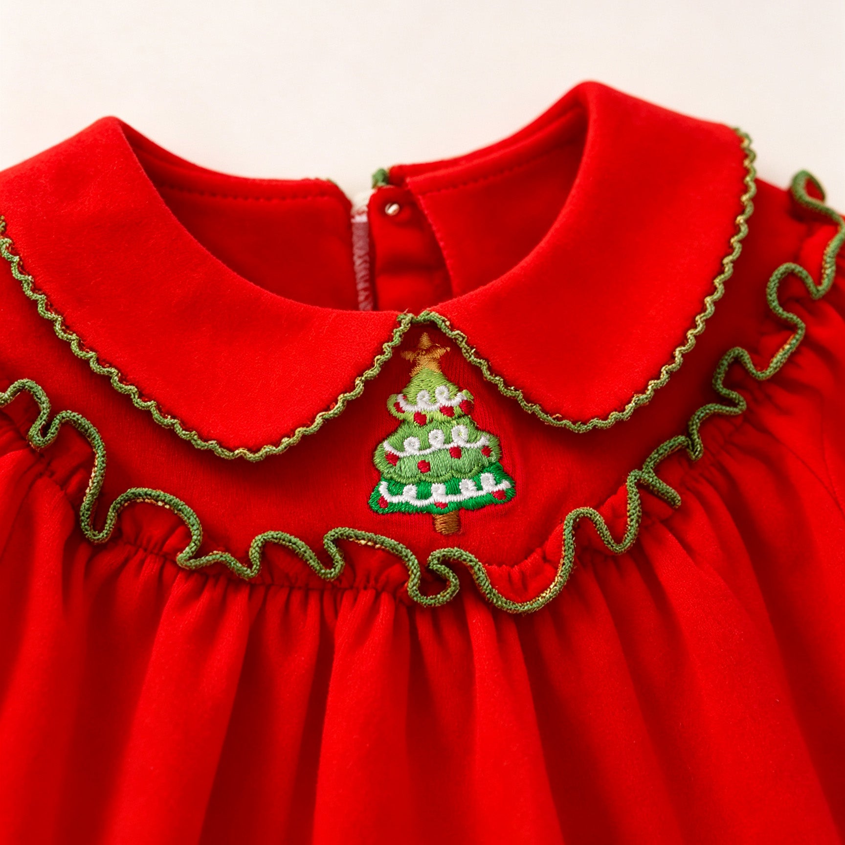 (In Stock)Toddler Girls Christmas Tree Embroidery Cotton Romper