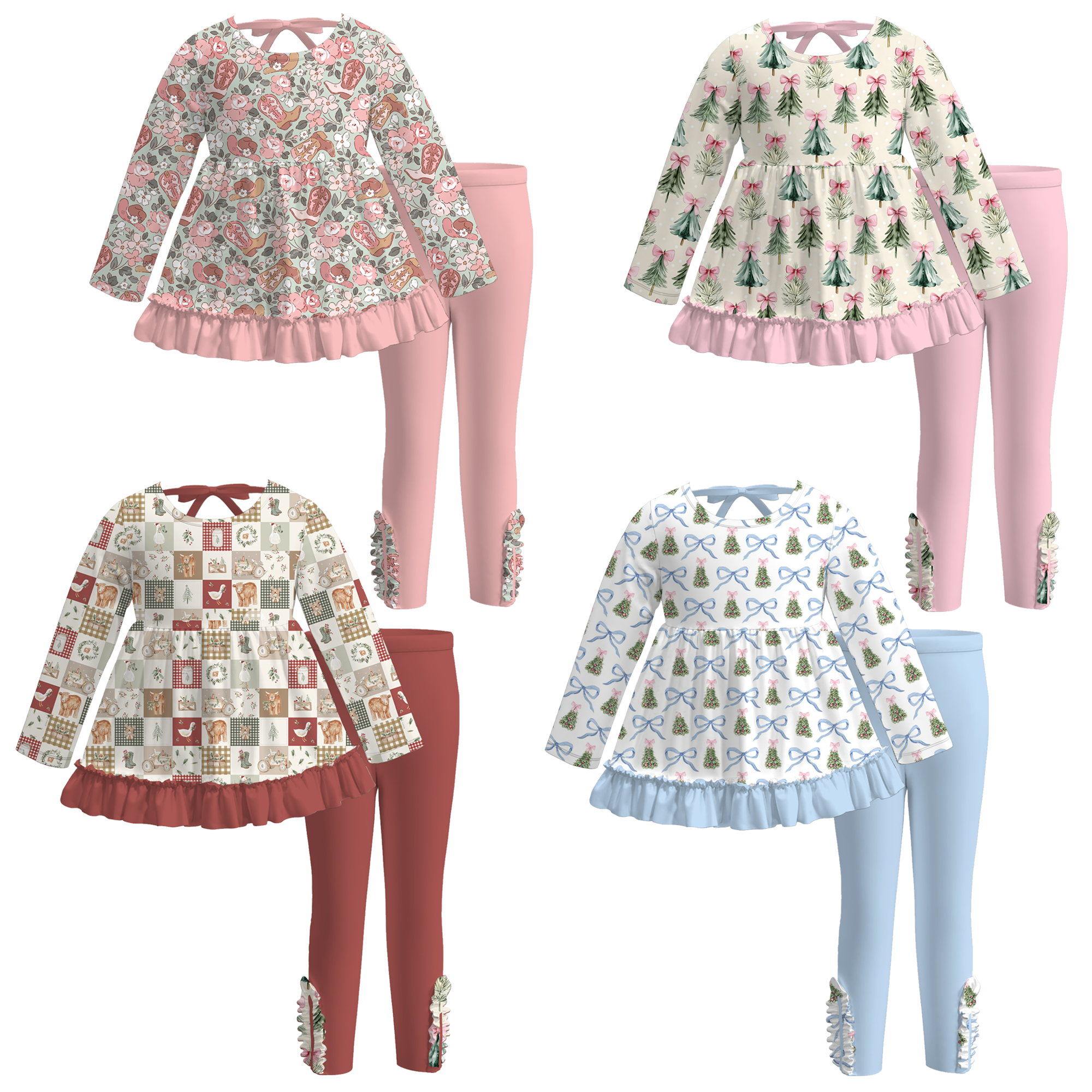 (Pre Order)Girls Christmas Print Ruffle Set