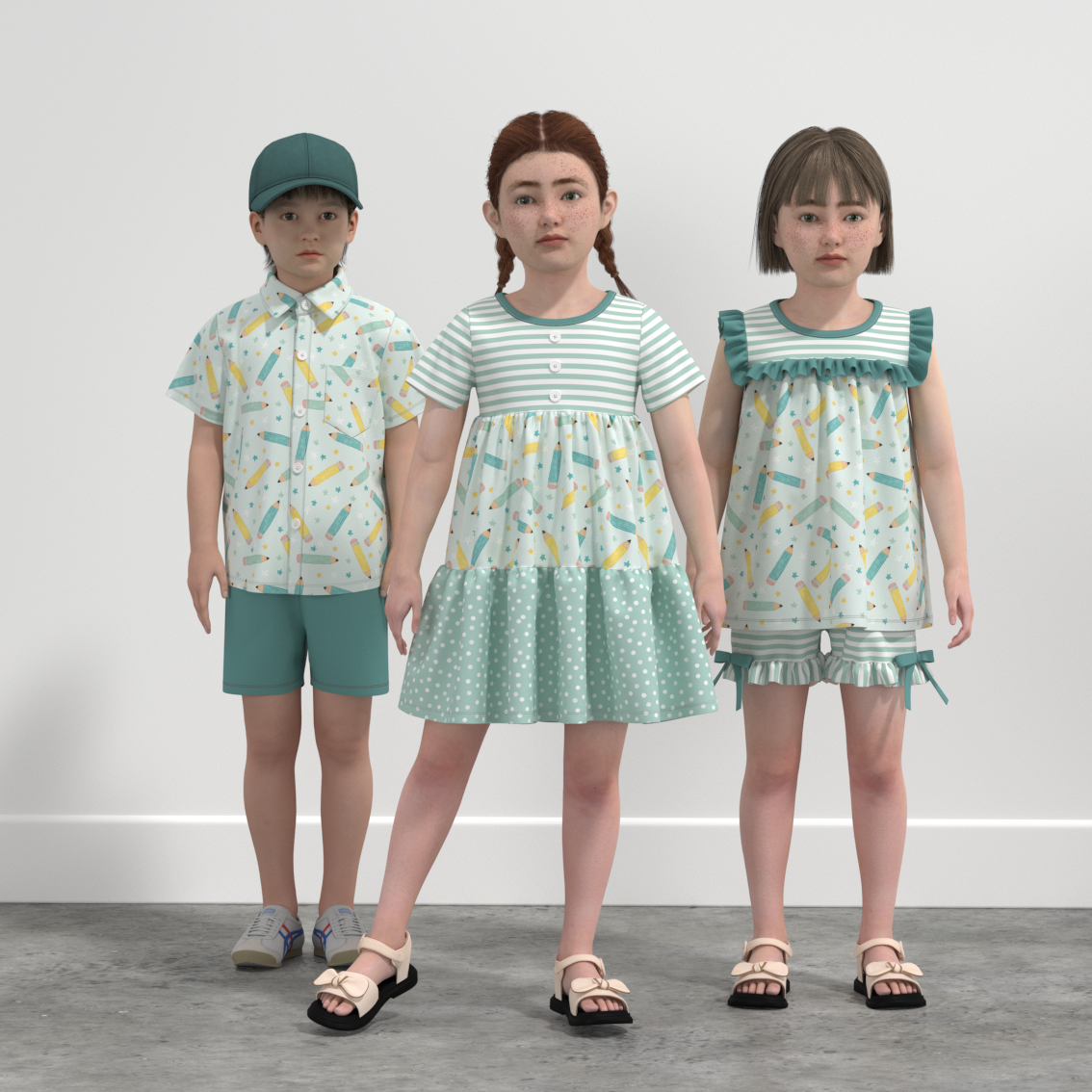 (Pre Order)Siblings Summer Back To School Print Dress,Set&Top