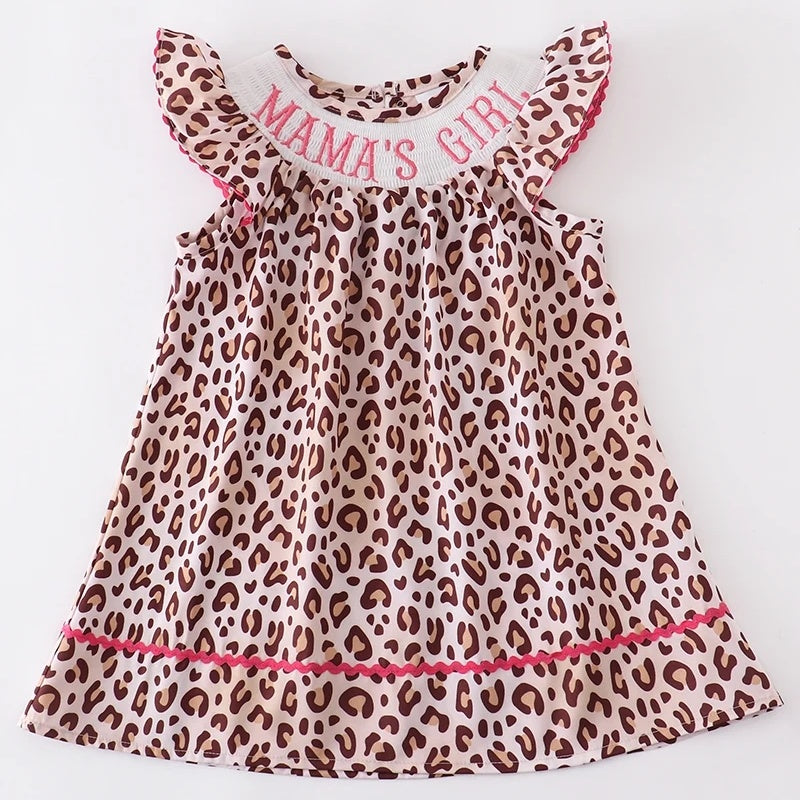 Leopard Embroidery Smocked Dress Leopard Embroidery Smocked Dress