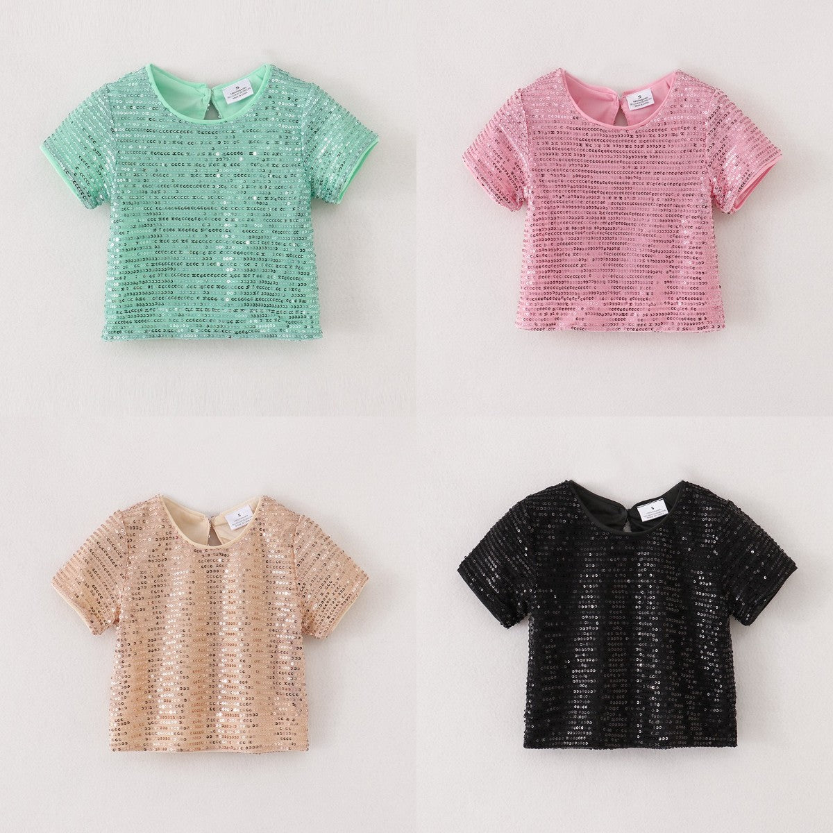 (In Stock A2-2-3)Girls Sequins Short Sleeve Top