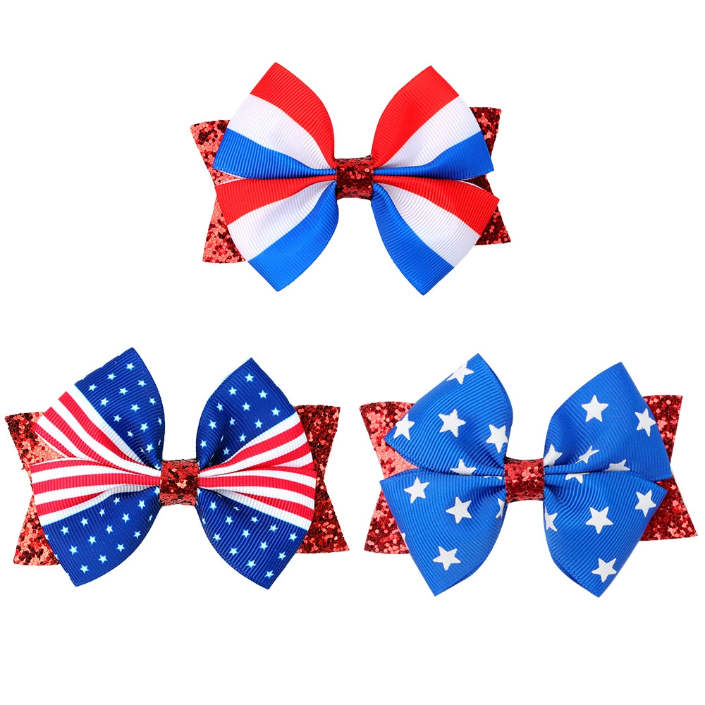 (Pre Order)Girls Patriotic Sequin Bow Hair Clip