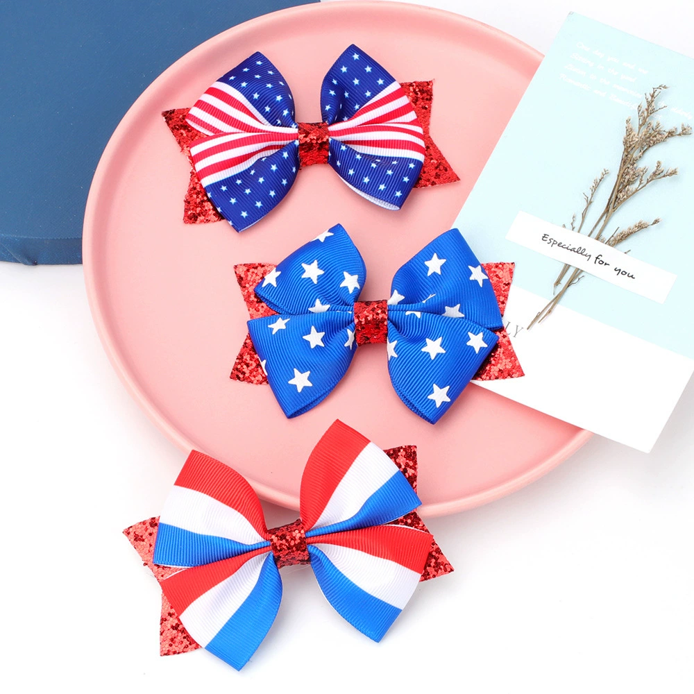 (Pre Order)Girls Patriotic Sequin Bow Hair Clip