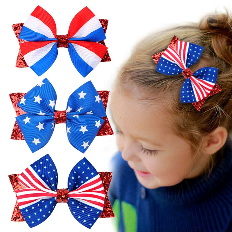 (Pre Order)Girls Patriotic Sequin Bow Hair Clip