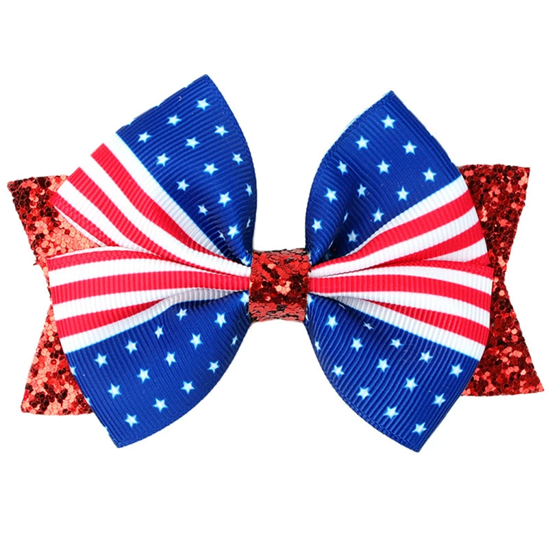 (Pre Order)Girls Patriotic Sequin Bow Hair Clip