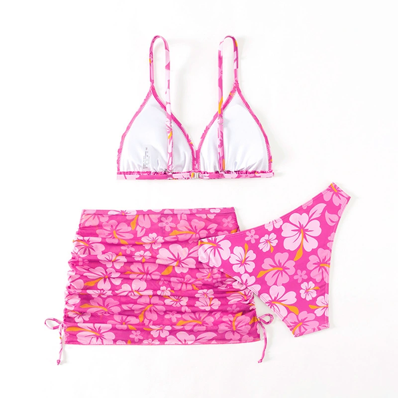 (Pre Order)Girls Summer Floral Print Swimsuit 3 Pieces Set