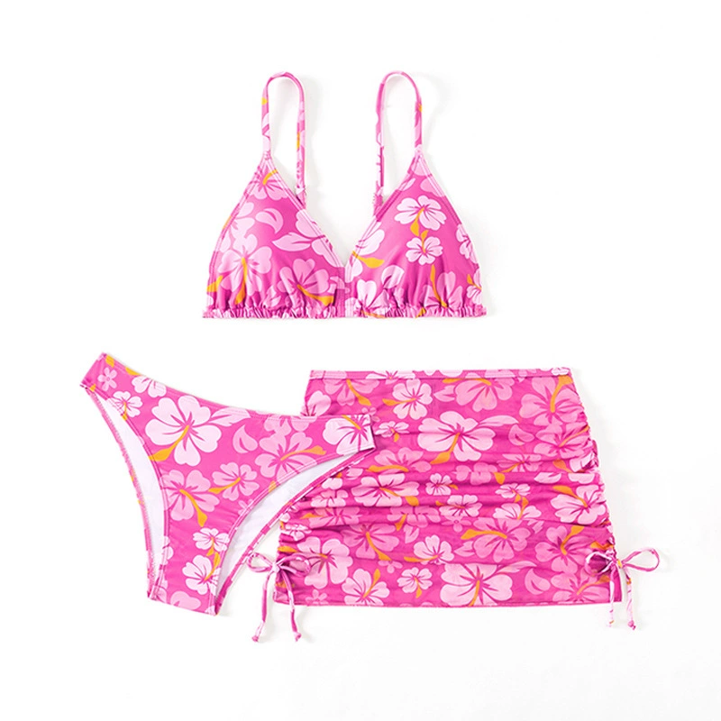 (Pre Order)Girls Summer Floral Print Swimsuit 3 Pieces Set