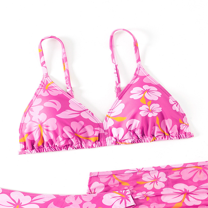 (Pre Order)Girls Summer Floral Print Swimsuit 3 Pieces Set