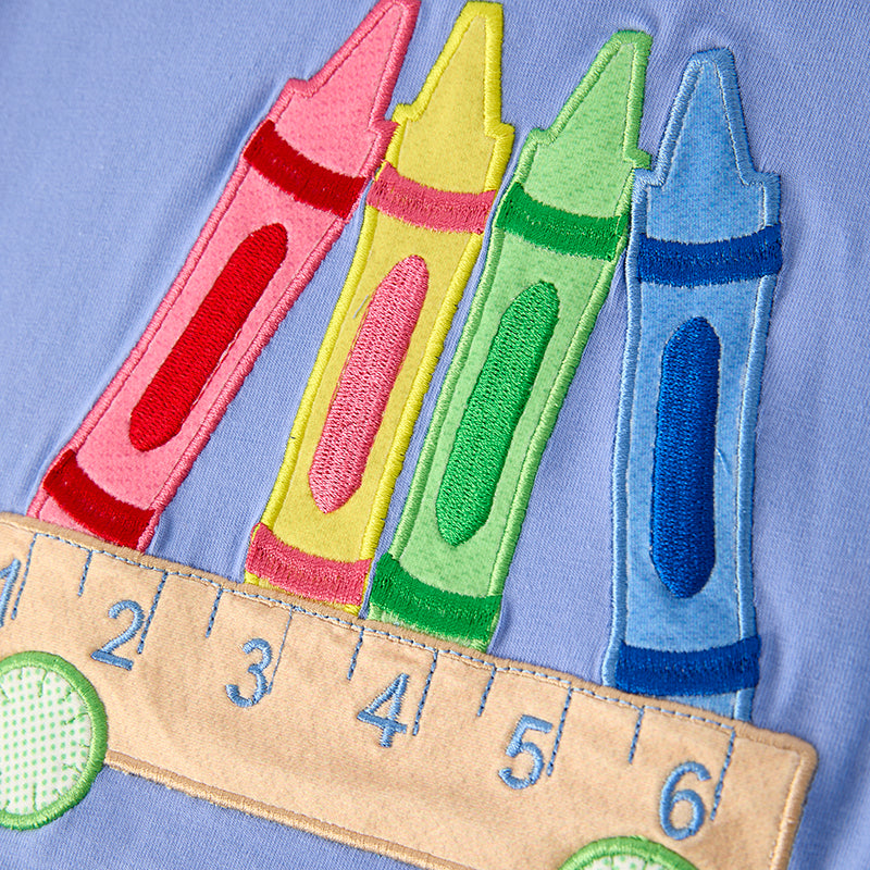 (In Stock)Boys Summer Back To School Crayon Applique Shorts Set