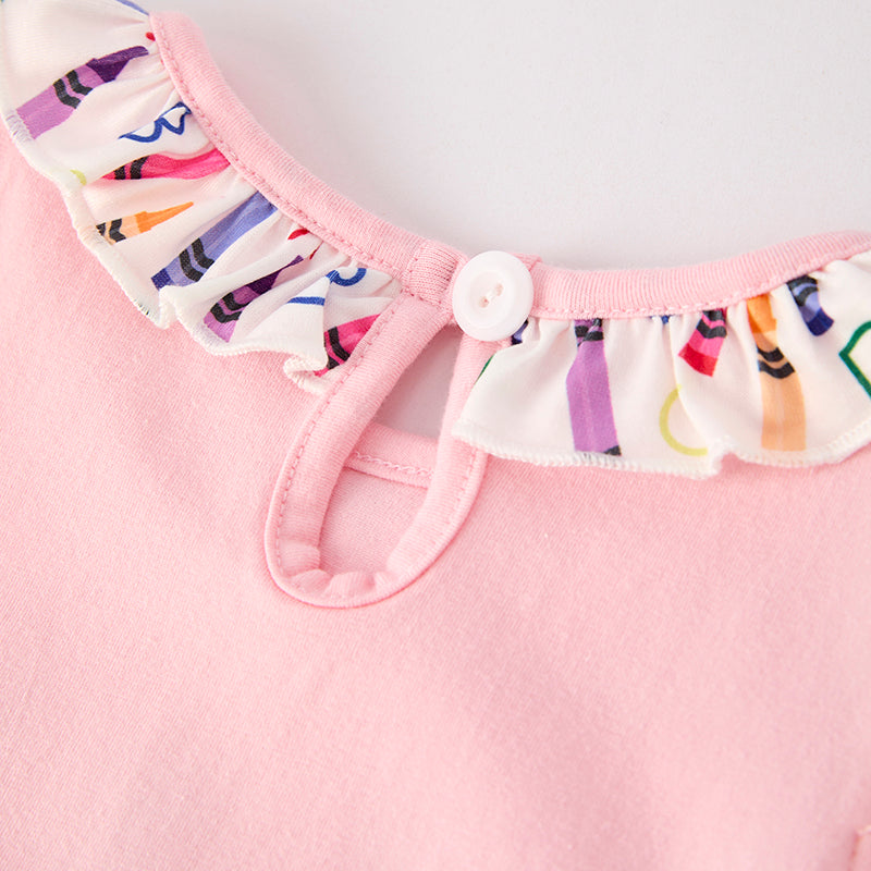 (In Stock)Girls Summer Back To School Crayon Embroidery Smocked Shorts Set