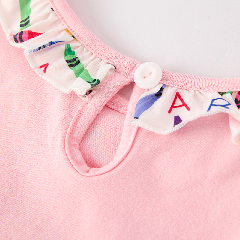 (In Stock)Girls Summer Back To School Crayon Embroidery Smocked Dress