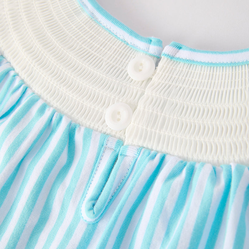 (In Stock)Girls Summer Back To School Embroidery Smocked Outfit Set