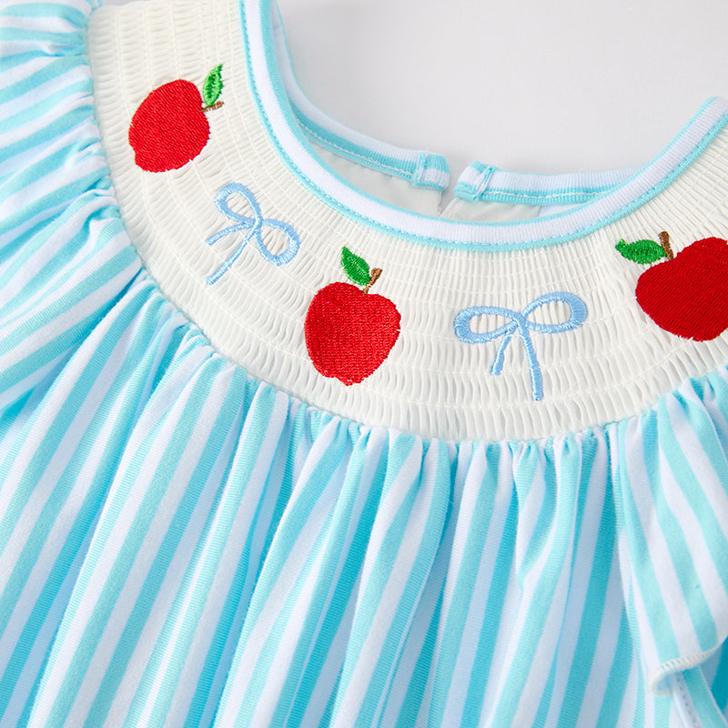 (In Stock)Girls Summer Back To School Embroidery Smocked Cotton Dress