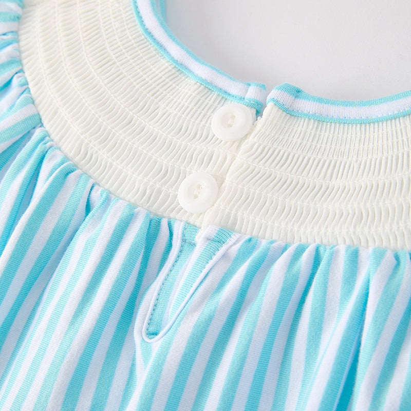 (In Stock)Girls Summer Back To School Embroidery Smocked Cotton Dress
