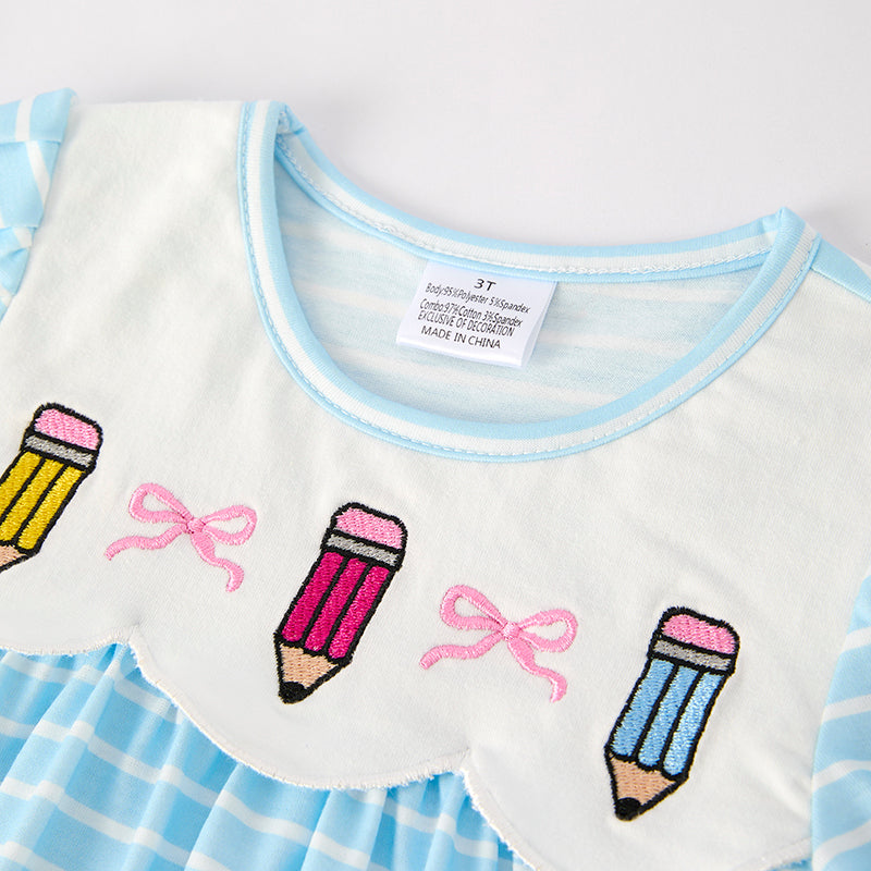 (In Stock)Girls Summer Back To School Pencil Embroidery Dress