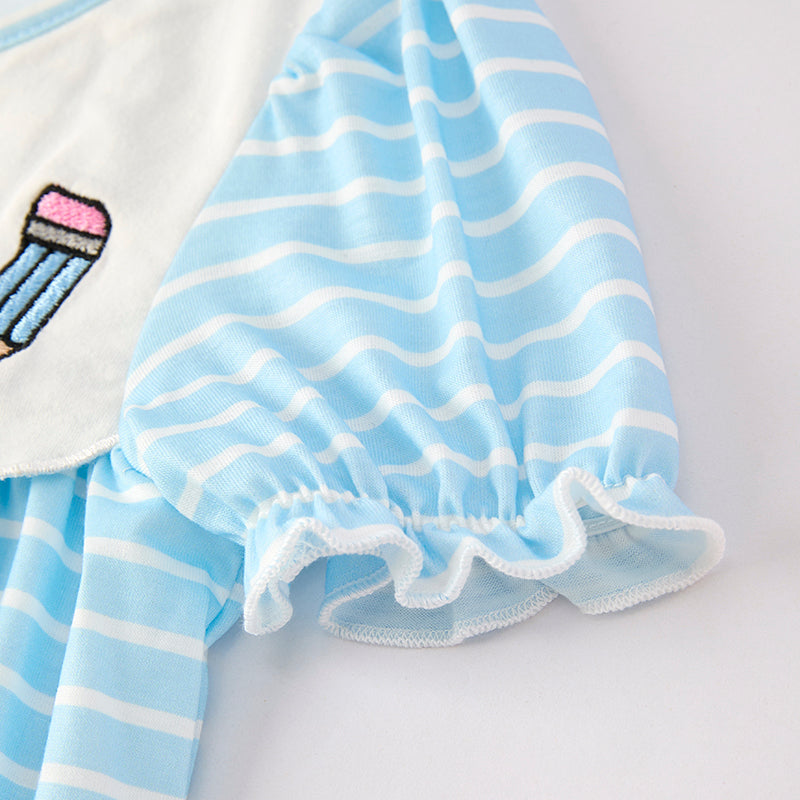 (In Stock)Girls Summer Back To School Pencil Embroidery Outfit Set