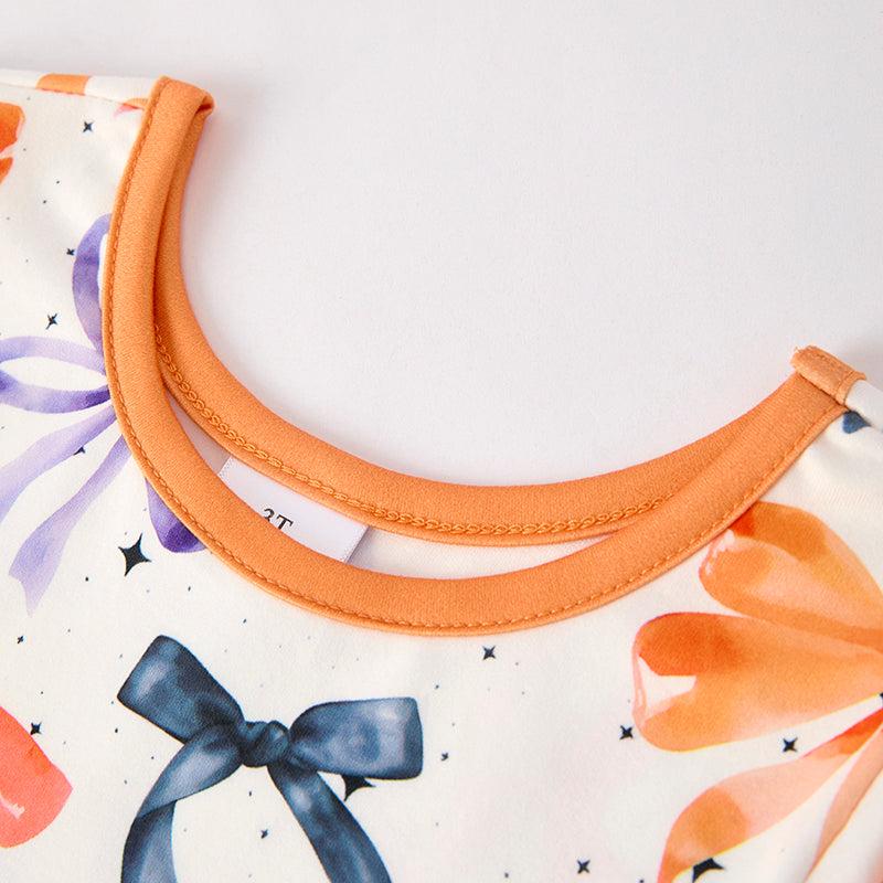 (In Stock)Girls Halloween Bow Print Dress