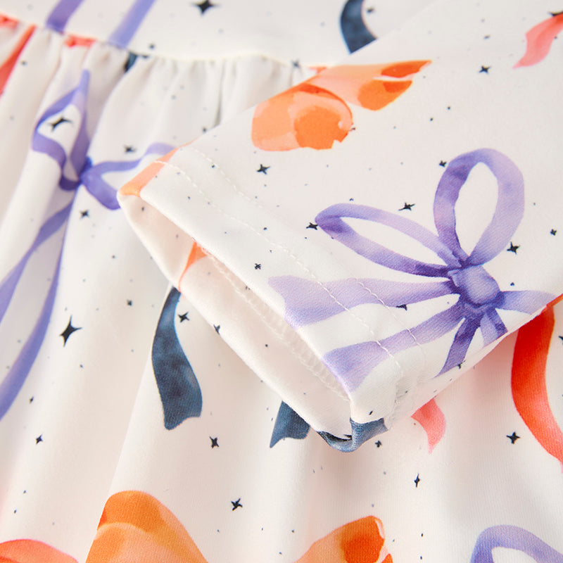 (In Stock)Girls Halloween Bow Print Dress