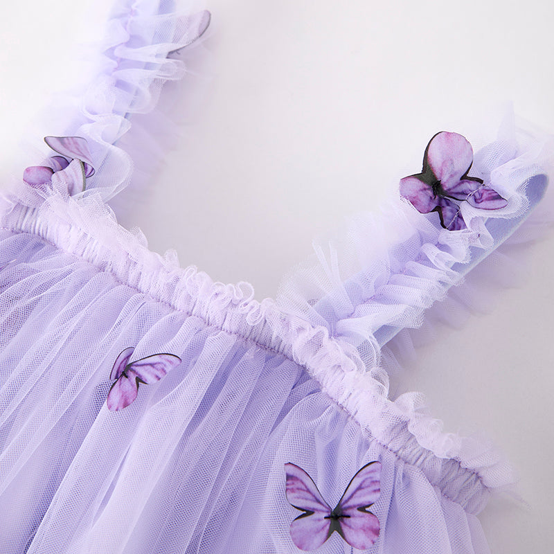 (In Stock)Girls Spring and Summer Lavender Butterfly Tulle Dress