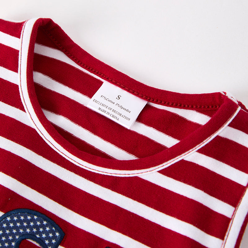 (In Stock)Girls Patriotic Sequin Applique Cotton Top Denim Shorts Set