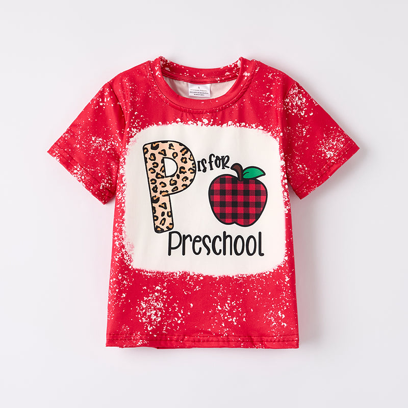 (In Stock)Boys Summer Back To School Print Red Top