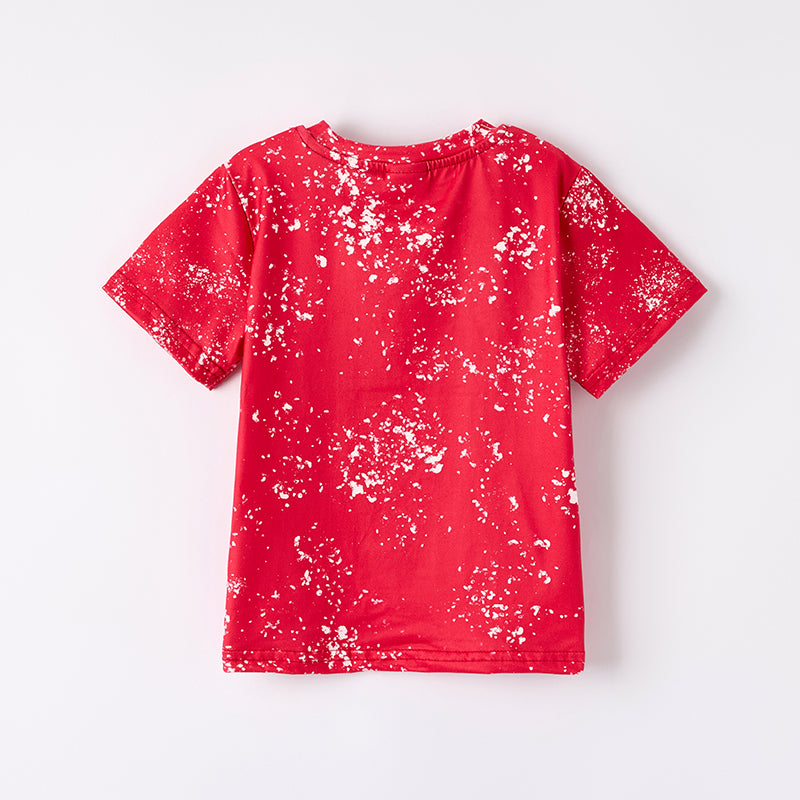 (In Stock)Boys Summer Back To School Print Red Top