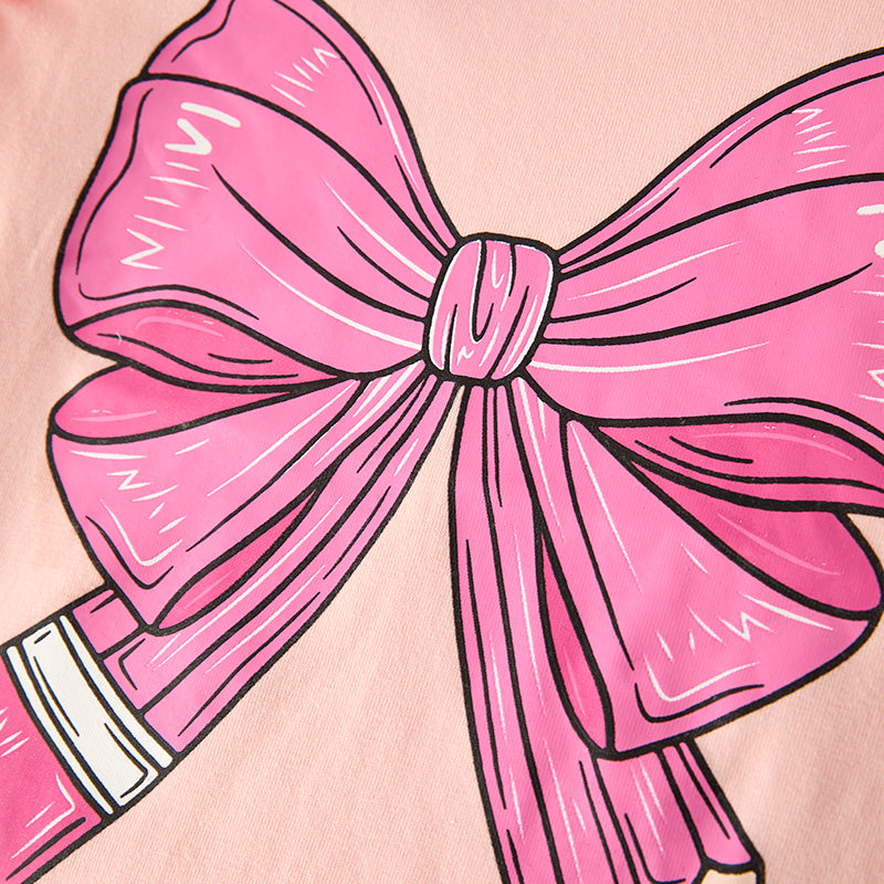 (In Stock)Girls Summer Back To School Pencil Print Denim Shorts Set