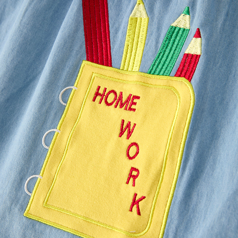 (In Stock)Girls Summer Back To School Homework Applique Tassel Dress