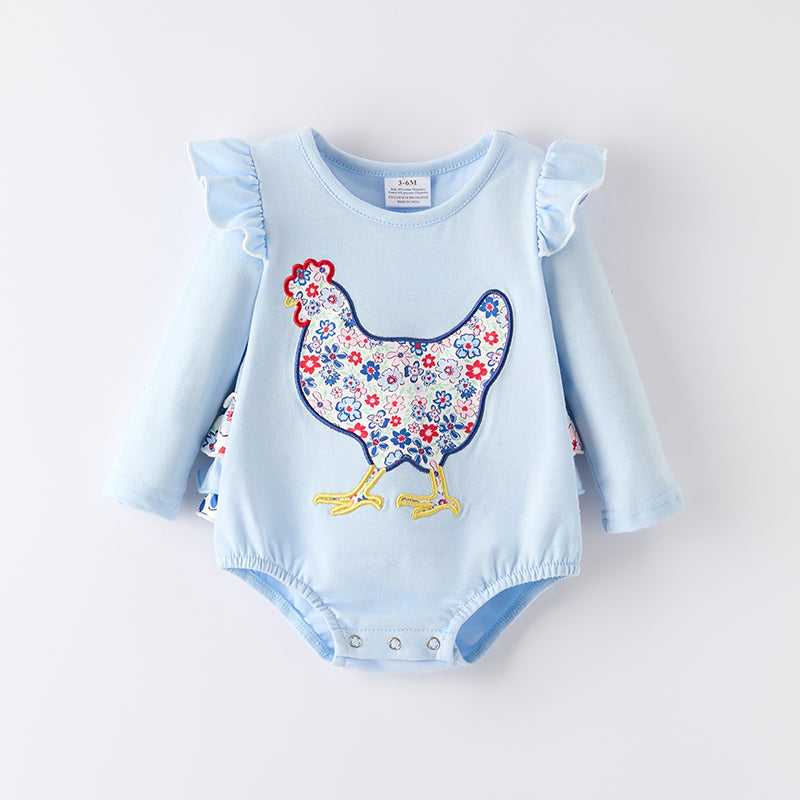 (In Stock)Toddler Girls Fall Chick Applique Baby Blue Romper
