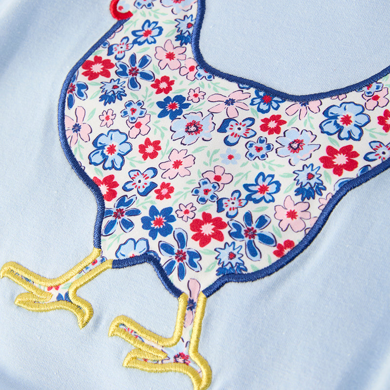 (In Stock)Toddler Girls Fall Chick Applique Baby Blue Romper