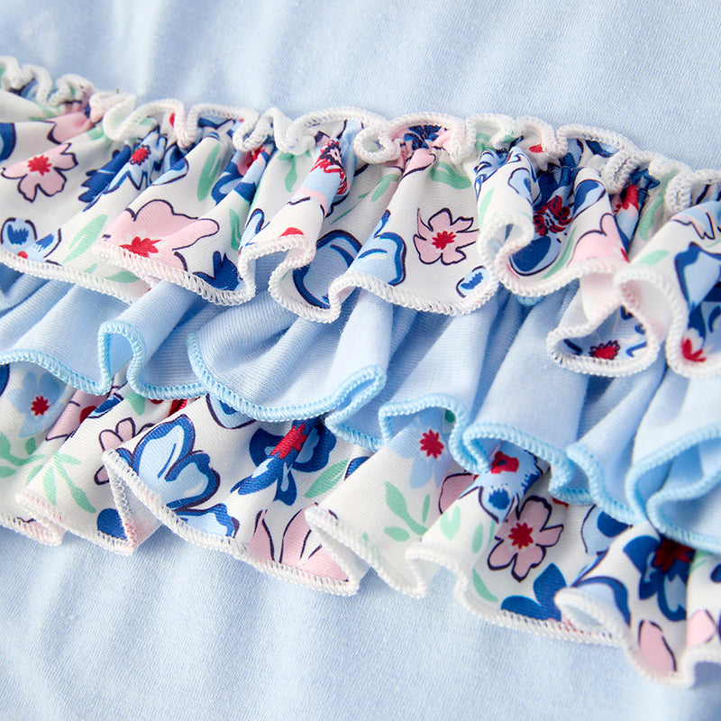 (In Stock)Toddler Girls Fall Chick Applique Baby Blue Romper