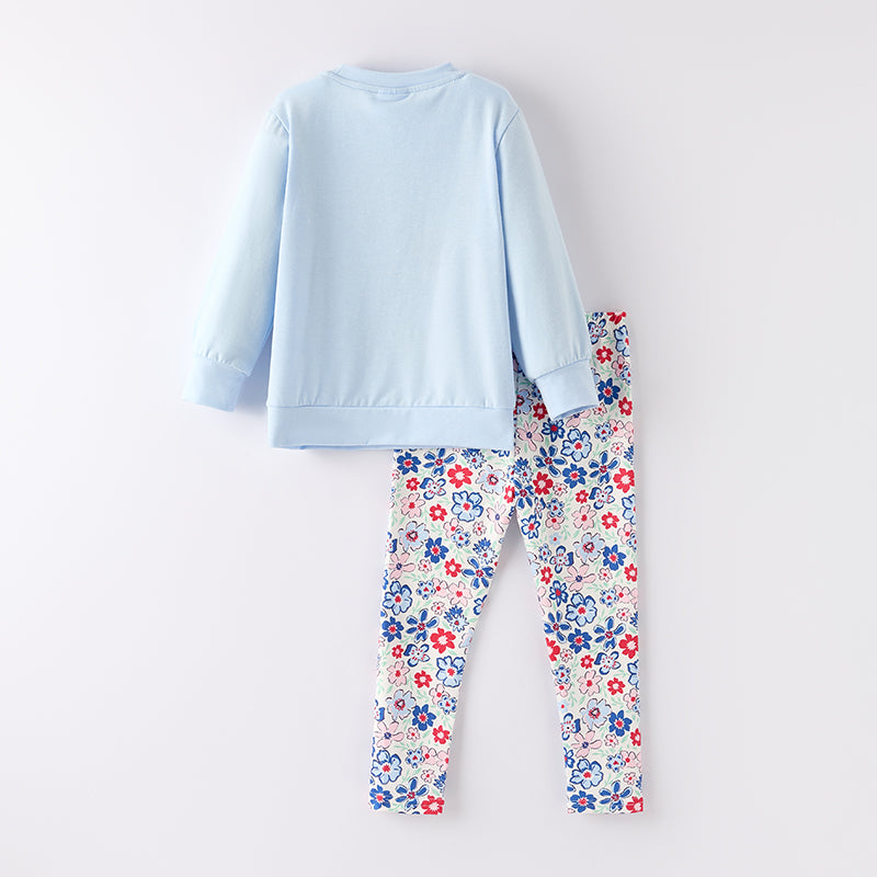 (In Stock)Girls Fall Chick Applique Baby Blue Outfit Set