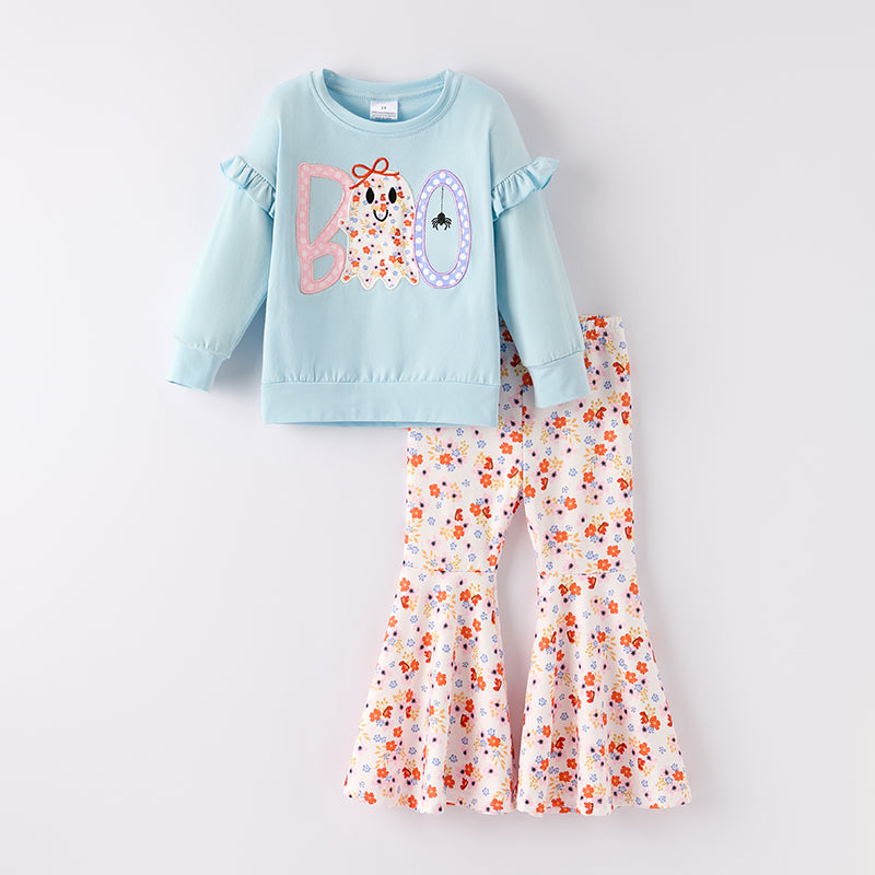 (In Stock)Girls Halloween BOO Applique Cotton Outfit Set