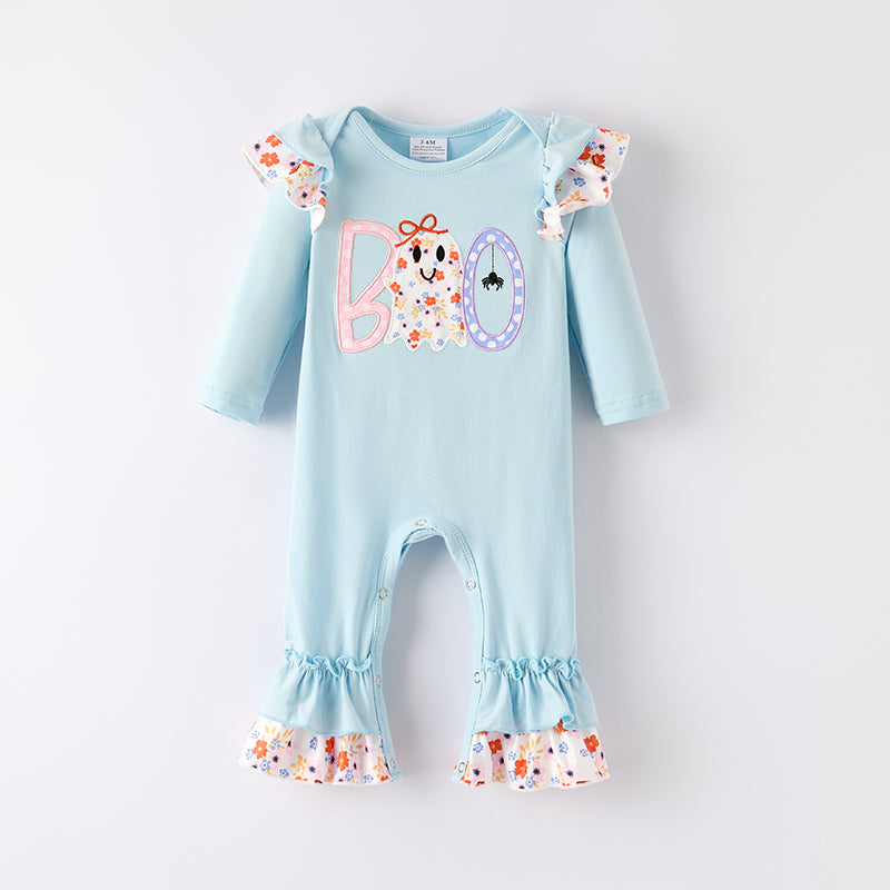 (In Stock)Toddler Girls Halloween BOO Applique Cotton Romper