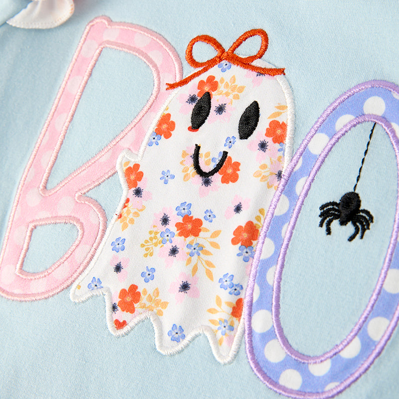 (In Stock)Toddler Girls Halloween BOO Applique Cotton Romper