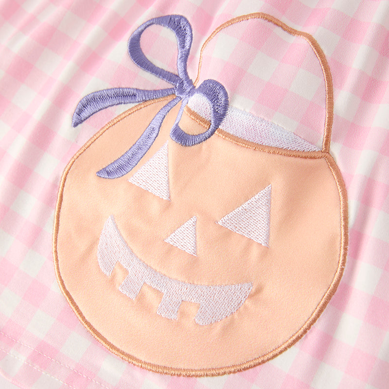 (In Stock)Girls Halloween Pumpkin Applique Outfit Set