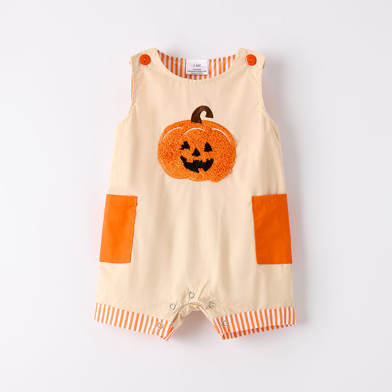 (In Stock)Toddler Boys Halloween Pumpkin Chenille Patches Romper