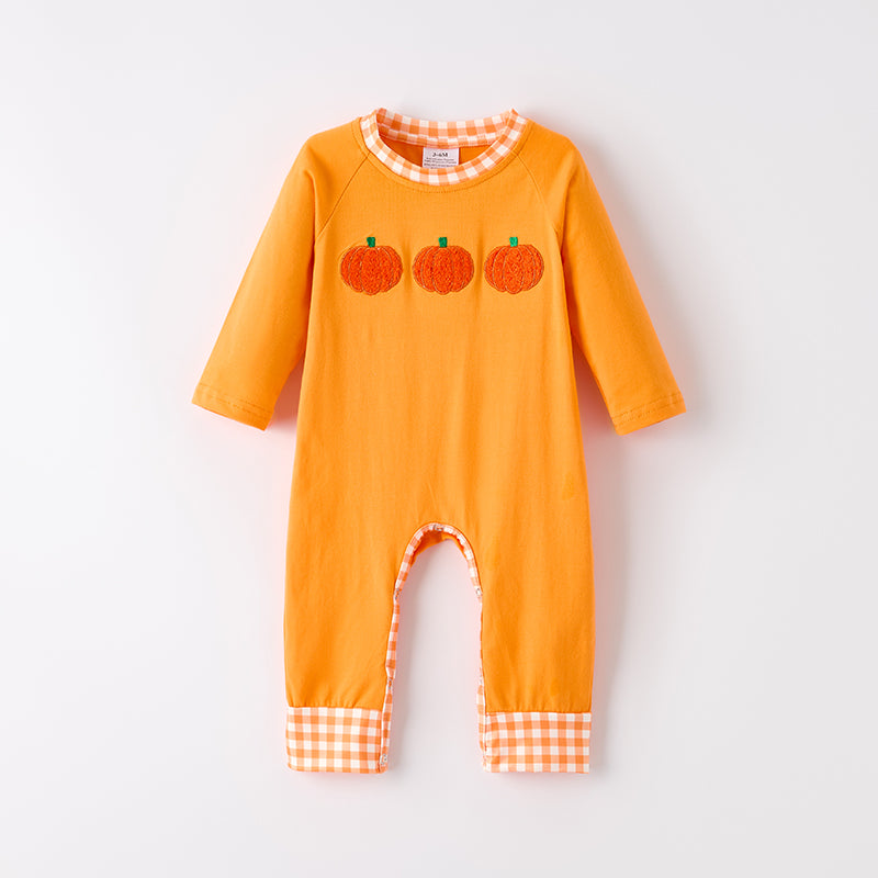 (In Stock)Toddler Boys Halloween&Thanksgiving Pumpkin Chenille Patches Romper
