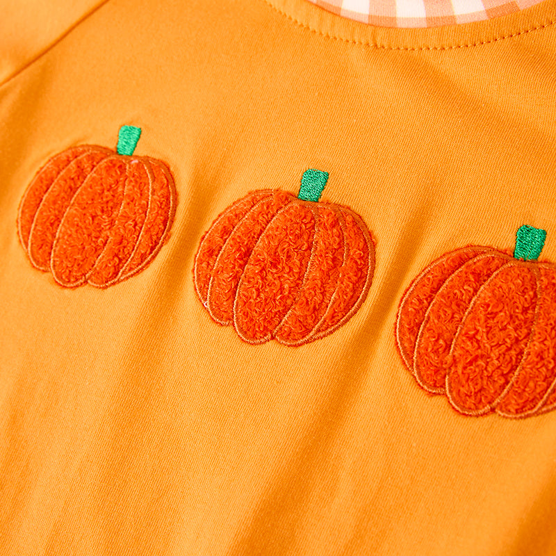(In Stock)Toddler Boys Halloween&Thanksgiving Pumpkin Chenille Patches Romper