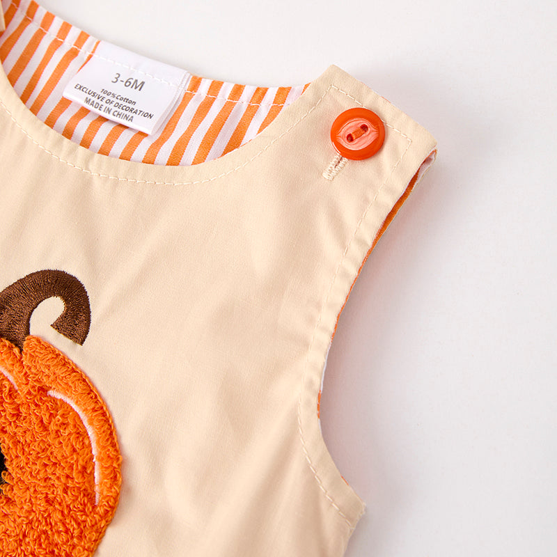 (In Stock)Toddler Boys Halloween Pumpkin Chenille Patches Romper