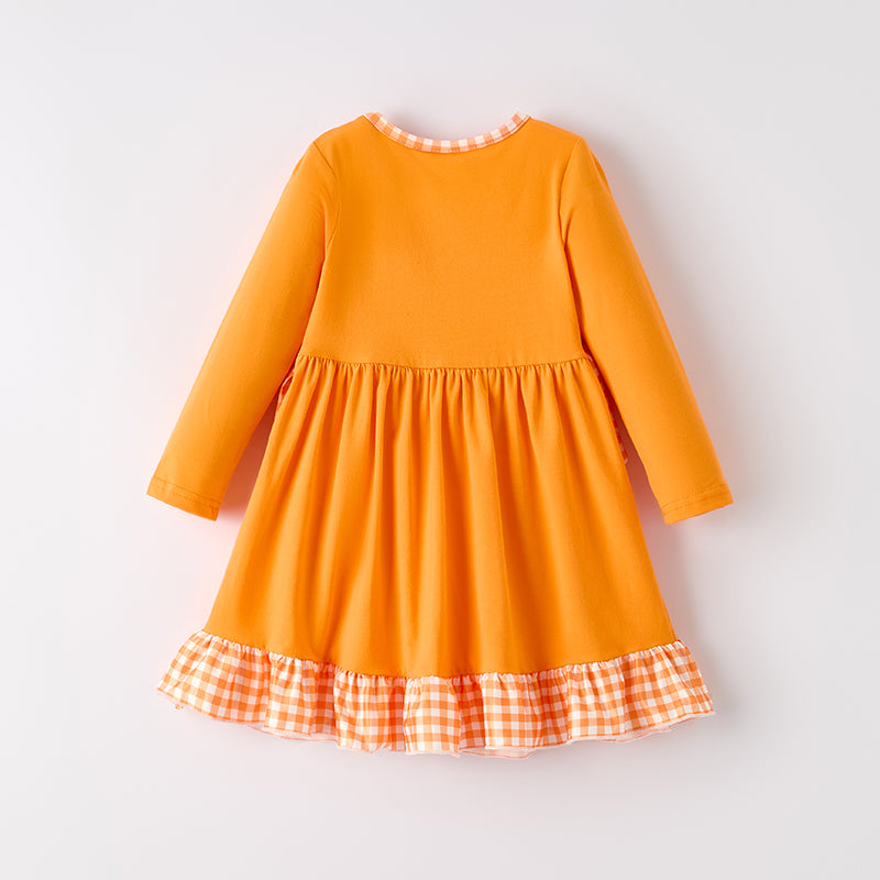 (Restock)Girls Halloween&Thanksgiving Pumpkin Chenille Patches Dress