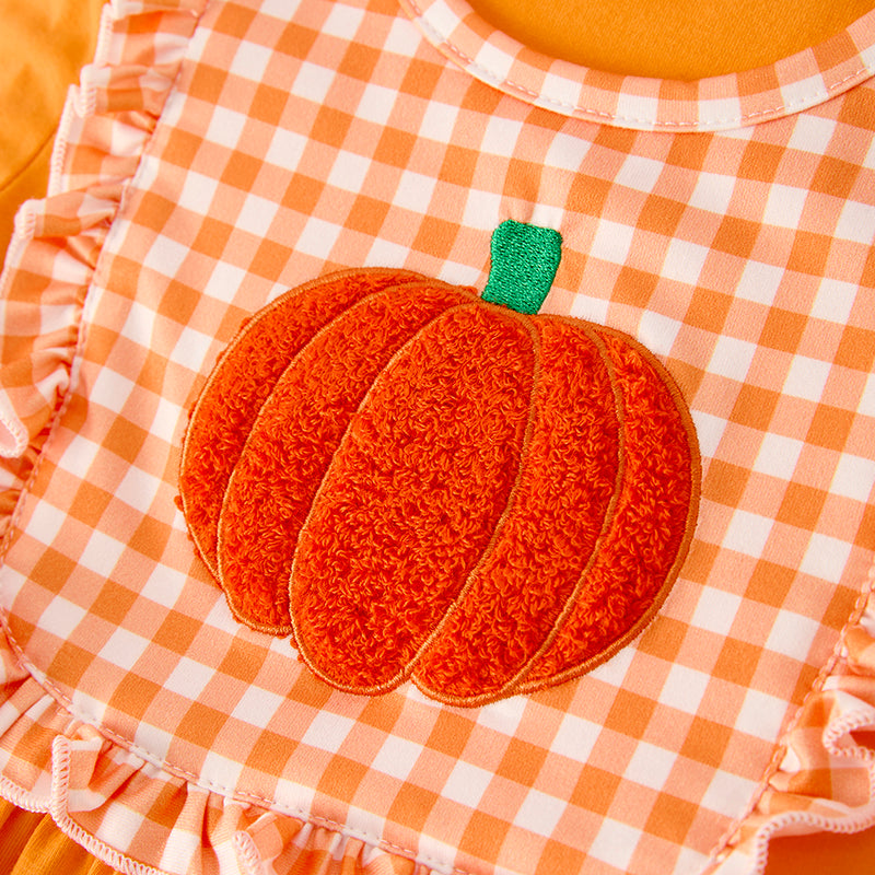(Restock)Girls Halloween&Thanksgiving Pumpkin Chenille Patches Dress