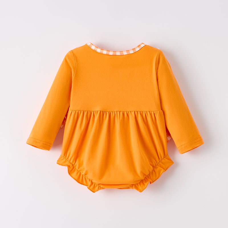(In Srock)Toddler Girls Halloween&Thanksgiving Pumpkin Chenille Patches Romper