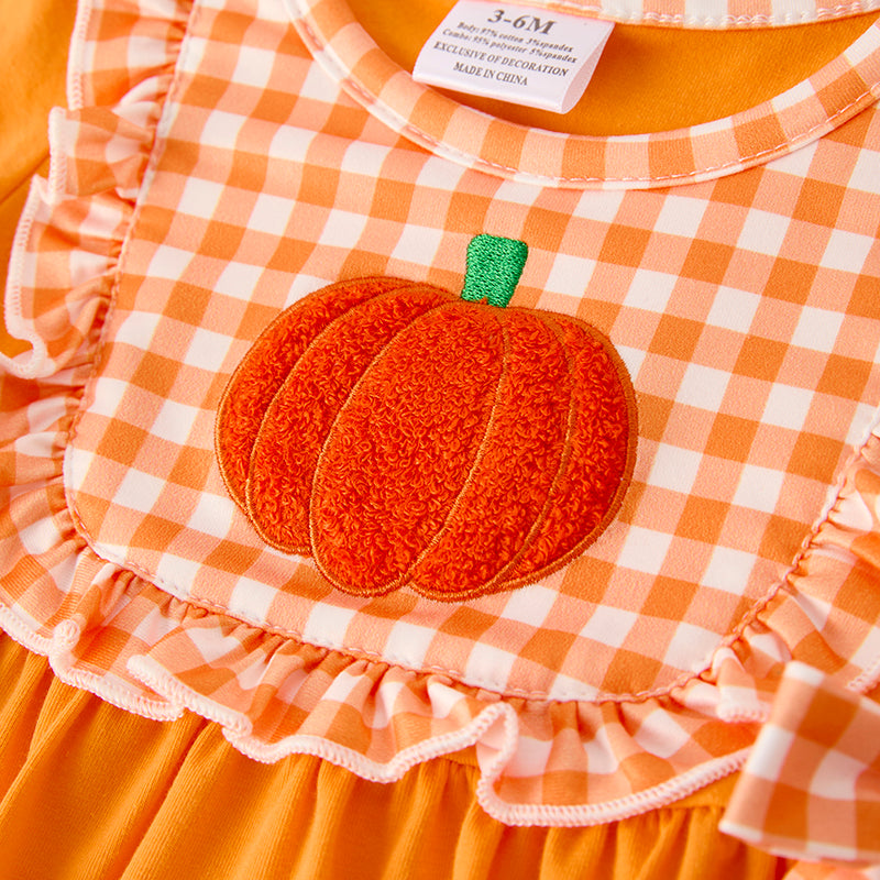 (In Srock)Toddler Girls Halloween&Thanksgiving Pumpkin Chenille Patches Romper