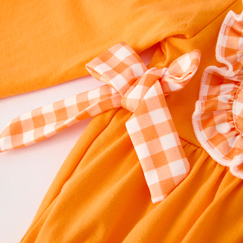 (In Srock)Toddler Girls Halloween&Thanksgiving Pumpkin Chenille Patches Romper