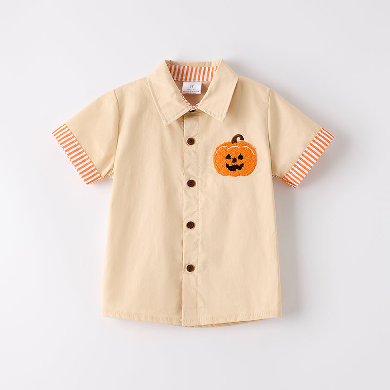 (In Stock)Boys Halloween Pumpkin Chenille Patches Top