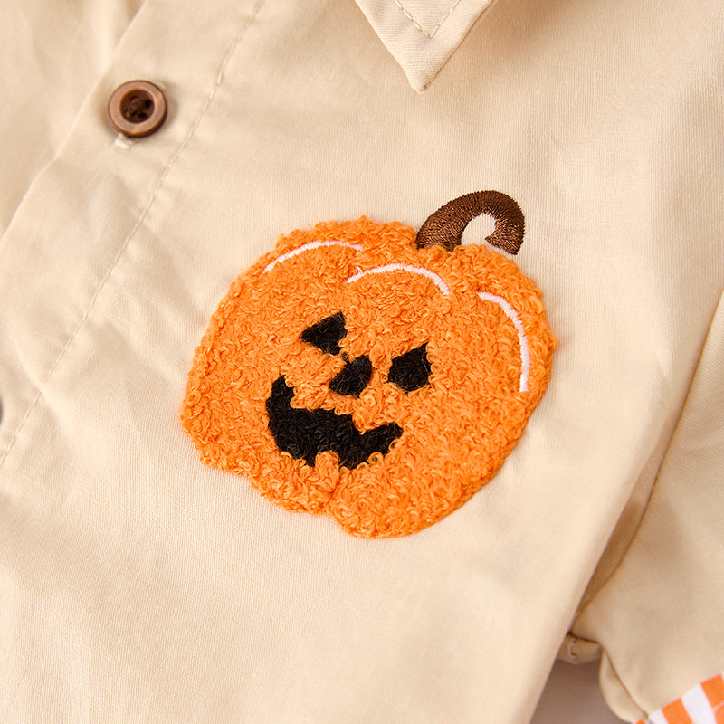 (In Stock)Boys Halloween Pumpkin Chenille Patches Top