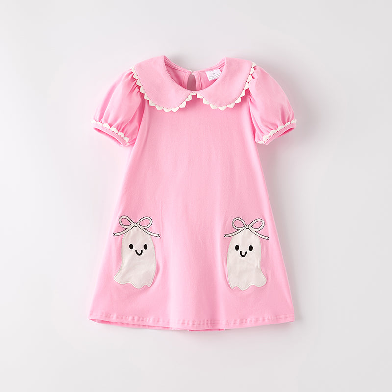 (Restock)Girls Halloween Ghost Applique Cotton Dress