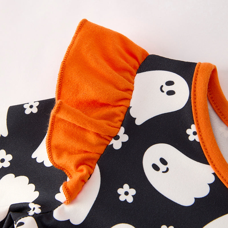 (In Stock)Girls Halloween Ghost Print Tulle Dress