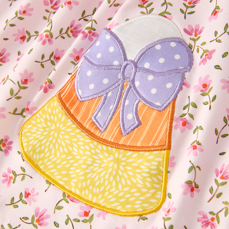(In Stock)Girls Halloween Candy Corn Applique Dress